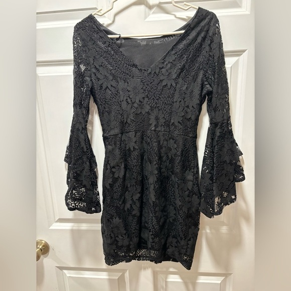 Lulus Allure Em Black Lace Flounce Dress Phase​​​​ - Picture 9 of 10